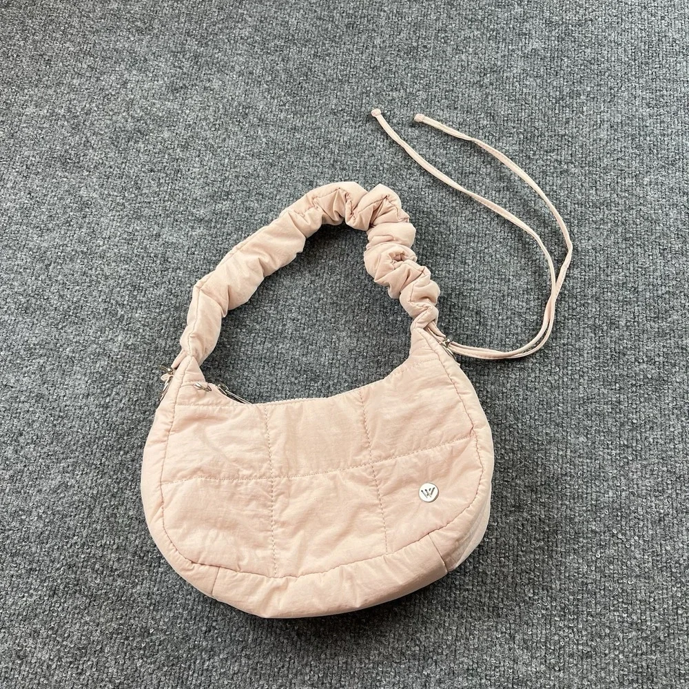 Westbronco Blush Pink Quilted‎ Mini Hobo Bag Scrunch Handle Adjustable Strap